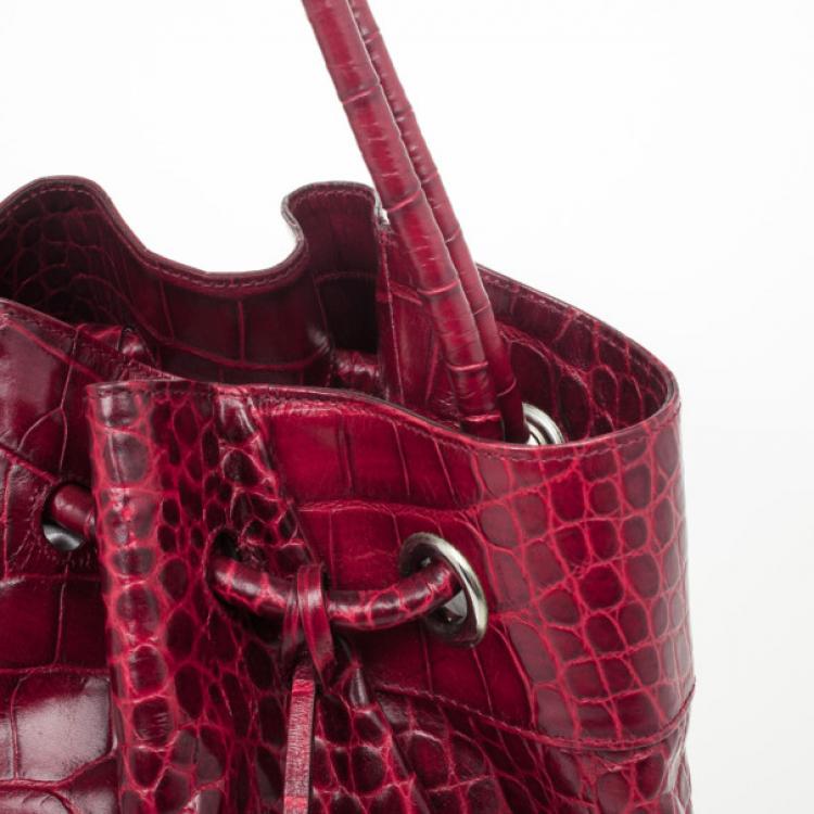 مملوكة مسبقًا Furla Cherry Croc Embossed Leather 'New Shopper' Hobo