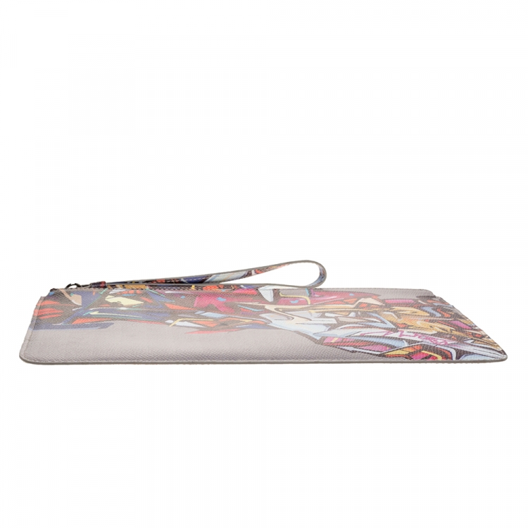 Pre Owned Furla Multicolor Printed Leather Wristlet Pouch