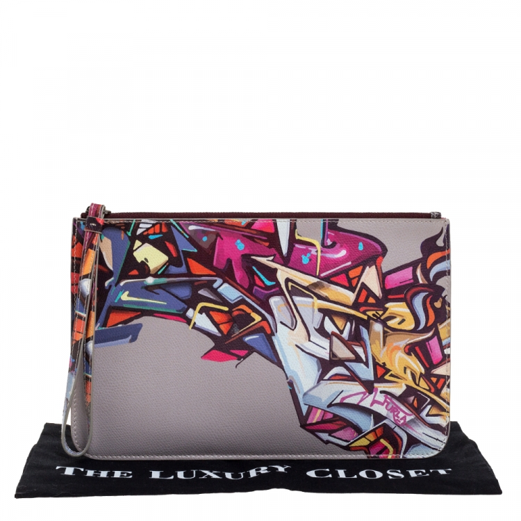 Pre Owned Furla Multicolor Printed Leather Wristlet Pouch