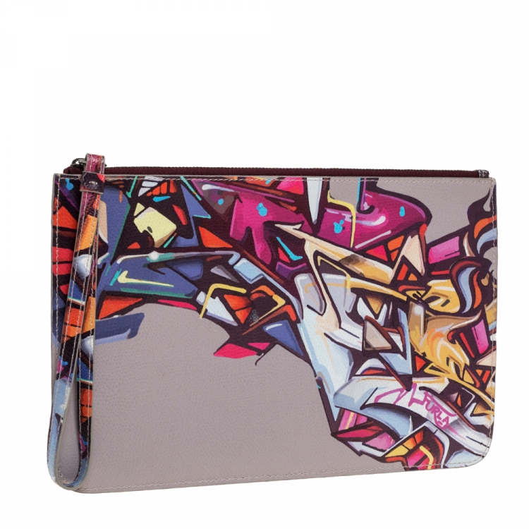 Pre Owned Furla Multicolor Printed Leather Wristlet Pouch