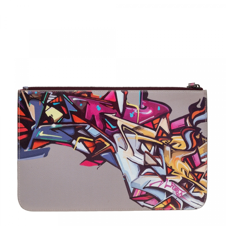 Pre Owned Furla Multicolor Printed Leather Wristlet Pouch