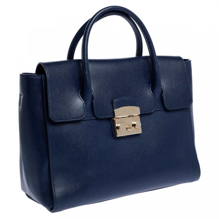 مملوكة مسبقًا Furla Navy Blue Leather Large Metropolis Satchel