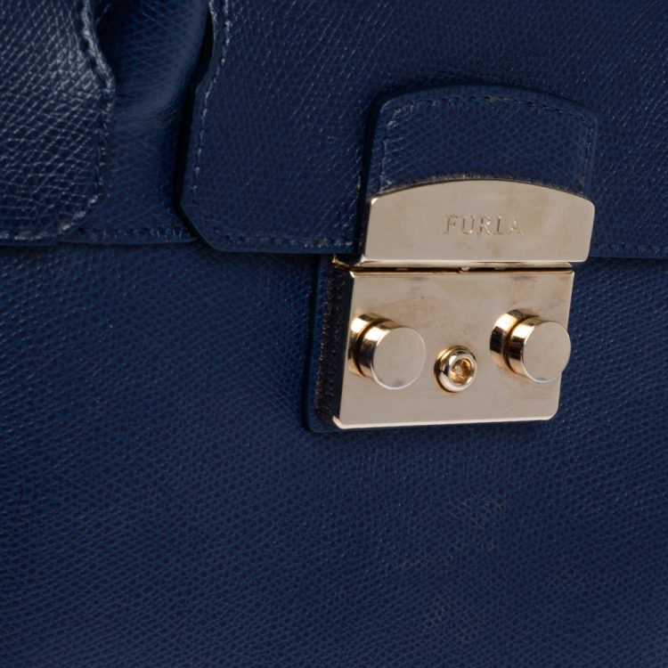 مملوكة مسبقًا Furla Navy Blue Leather Large Metropolis Satchel