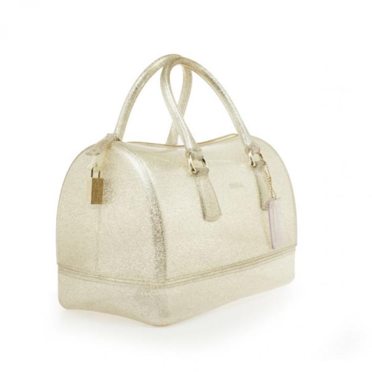 Pre Owned Furla Silver Glitter Candy Rubber Satchel