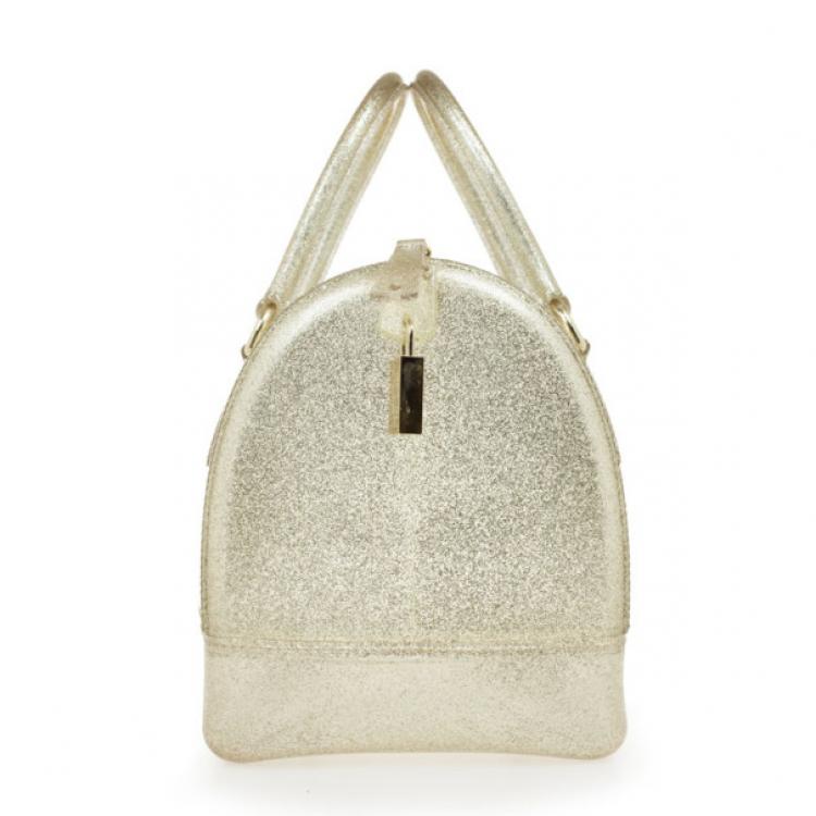 Pre Owned Furla Silver Glitter Candy Rubber Satchel