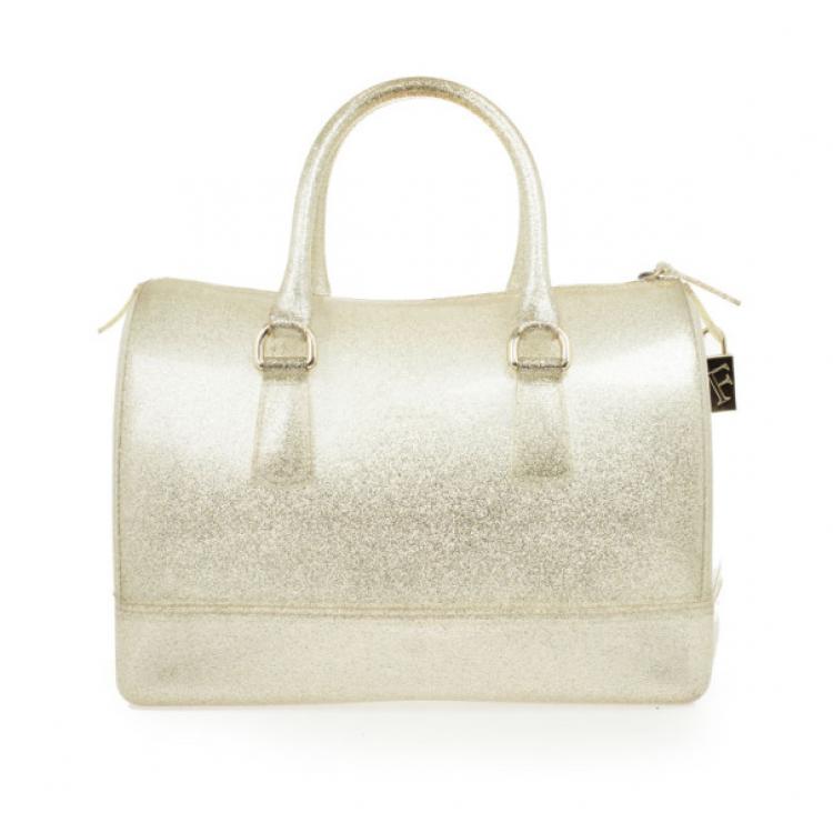 Pre Owned Furla Silver Glitter Candy Rubber Satchel