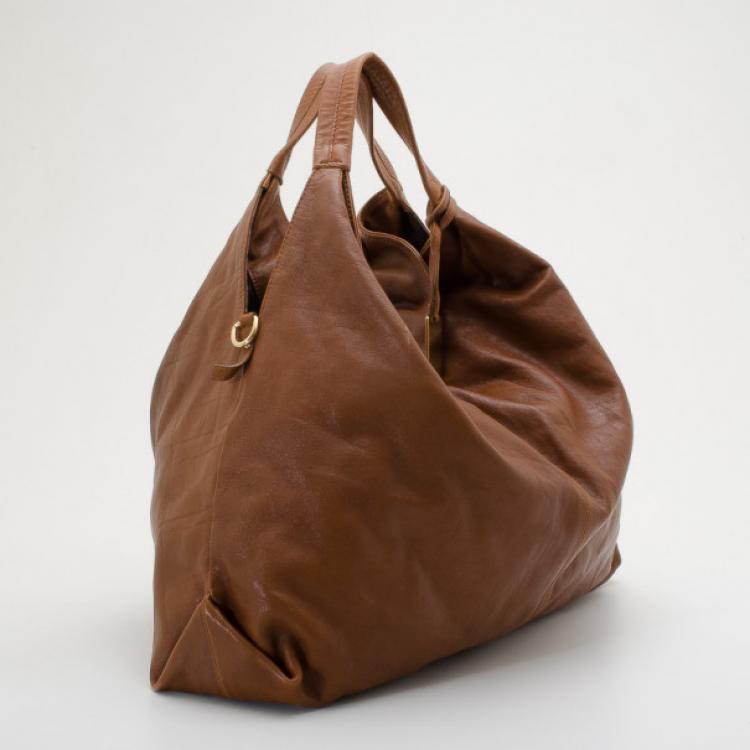 Pre Owned Furla Camel Pebbled Leather Salome Large Hobo