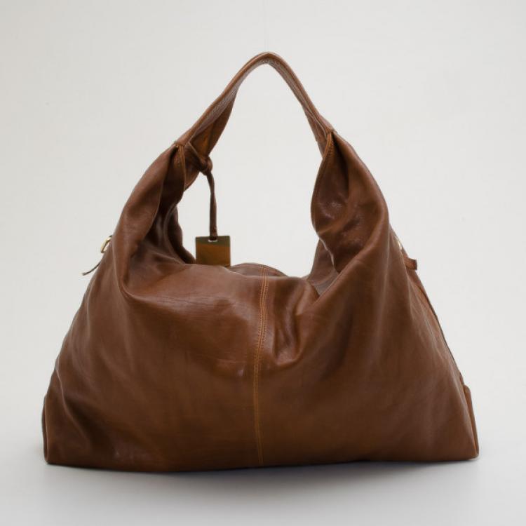 Pre Owned Furla Camel Pebbled Leather Salome Large Hobo