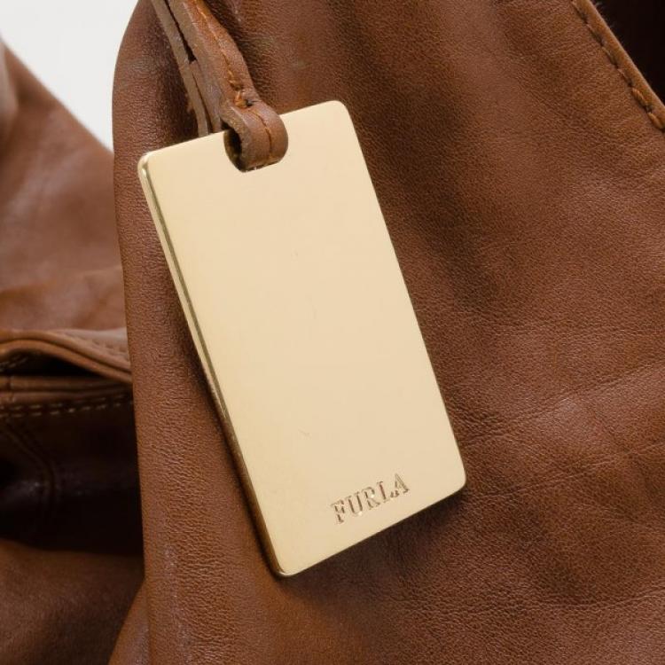 Pre Owned Furla Camel Pebbled Leather Salome Large Hobo