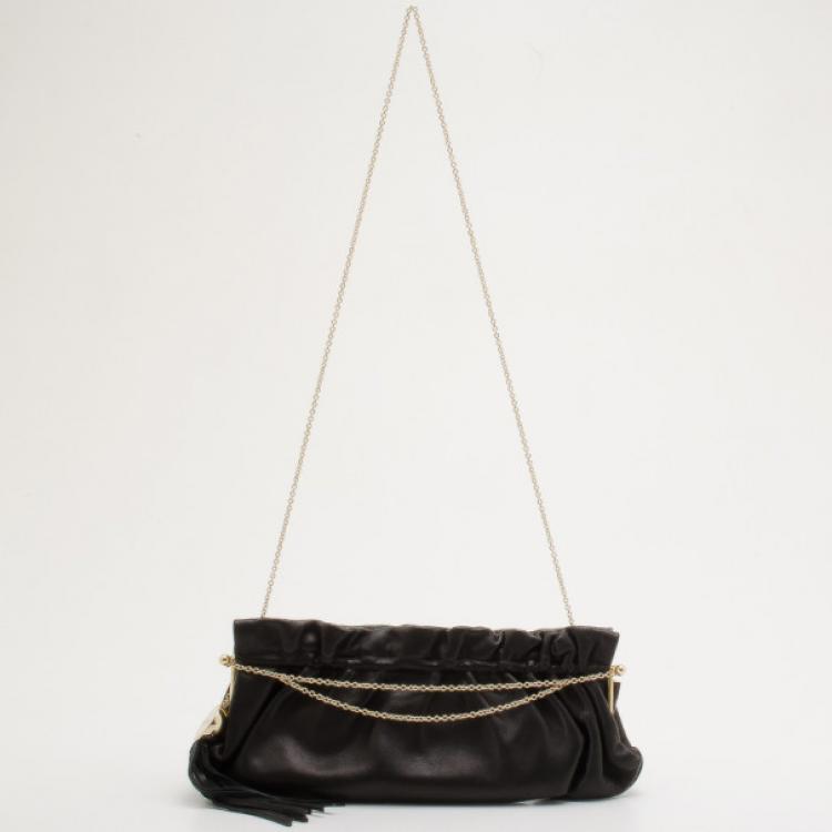 Pre Owned Furla Gathered Satin Chain Shoulder Bag 