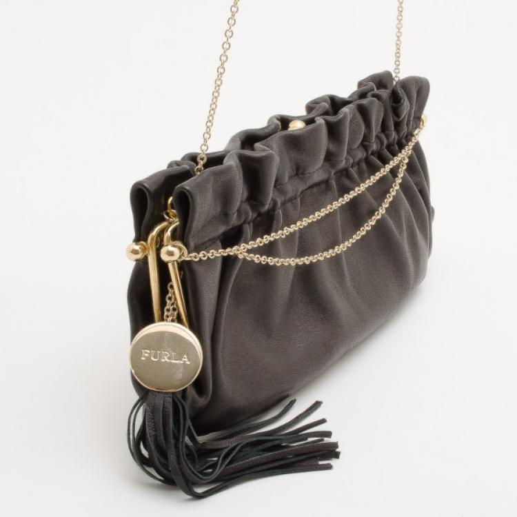 Pre Owned Furla Gathered Satin Chain Shoulder Bag 