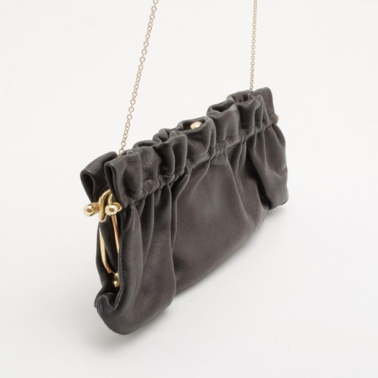 Pre Owned Furla Gathered Satin Chain Shoulder Bag 