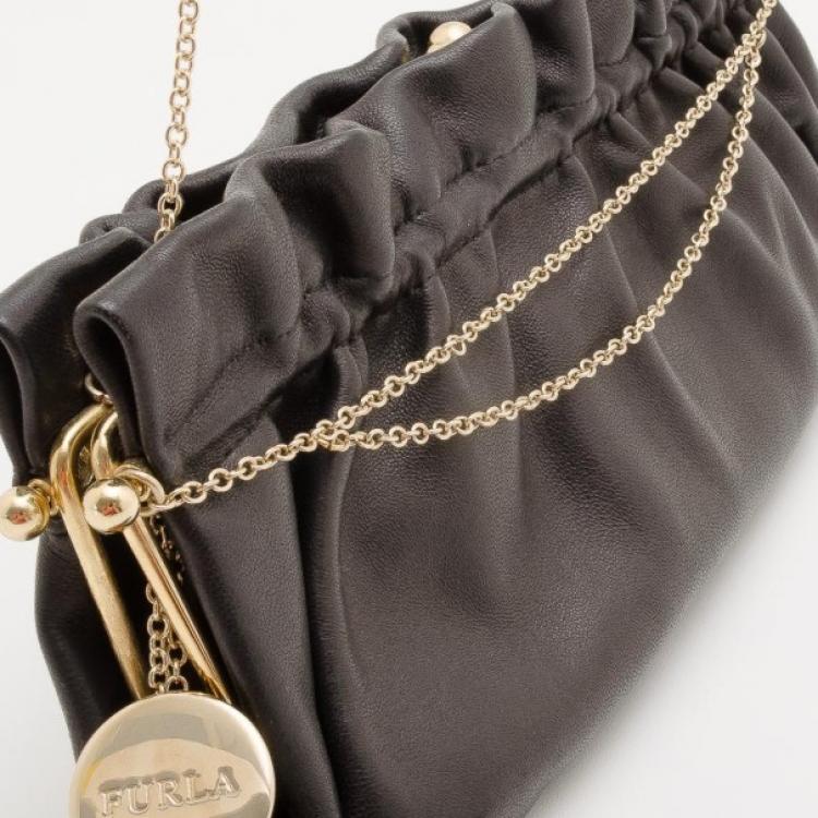 Pre Owned Furla Gathered Satin Chain Shoulder Bag 