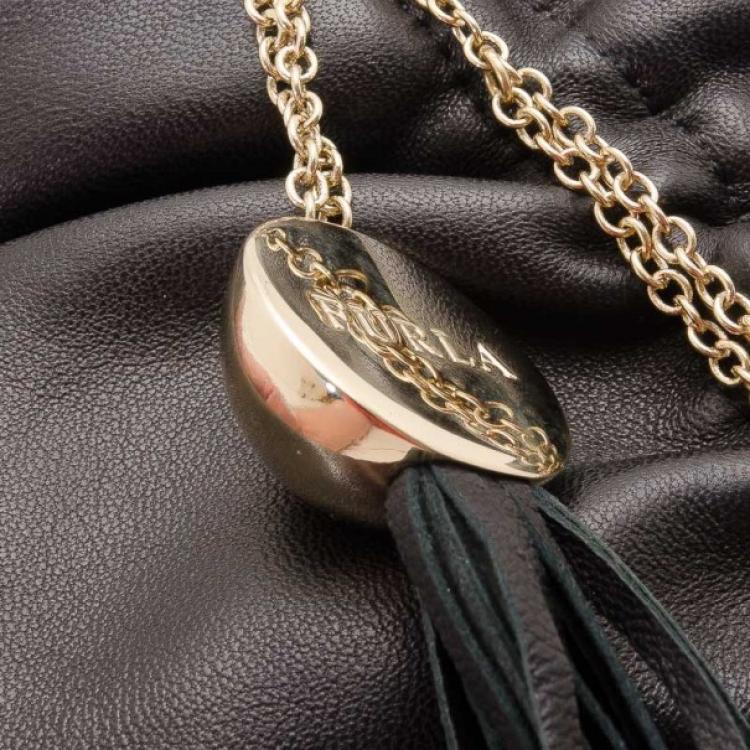 Pre Owned Furla Gathered Satin Chain Shoulder Bag 