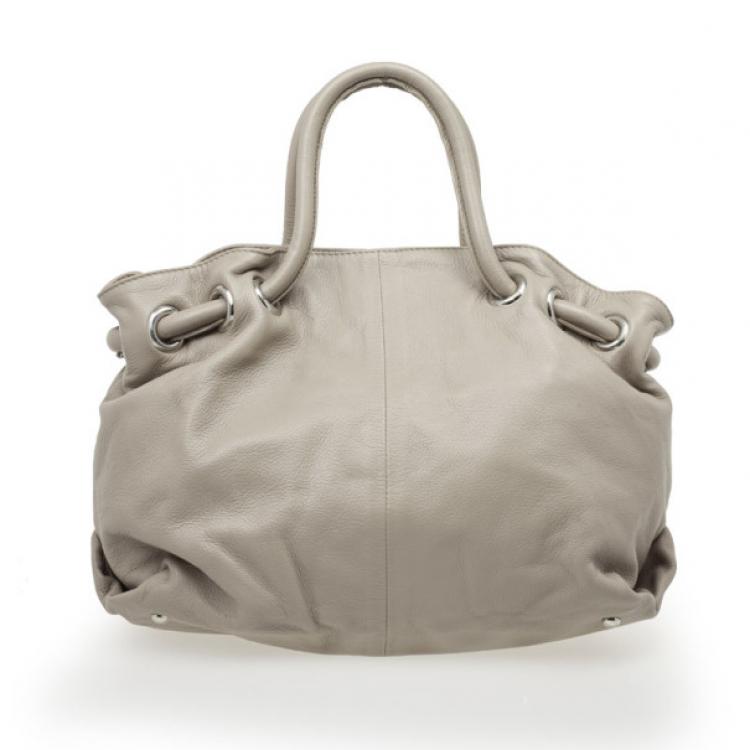 Pre Owned Furla Grey Leather 'Carmen XL' Shopper Tote