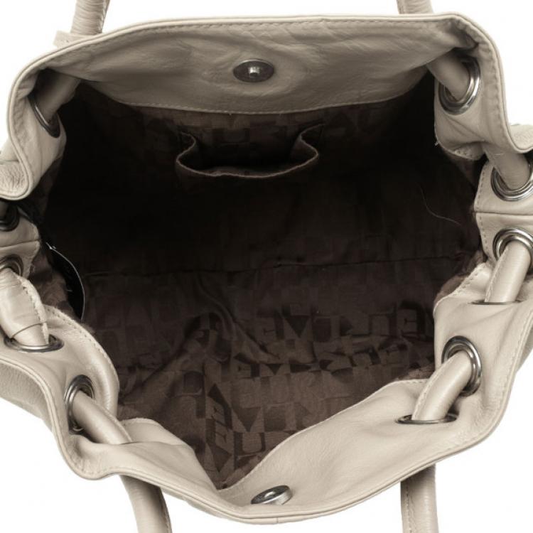 Pre Owned Furla Grey Leather 'Carmen XL' Shopper Tote