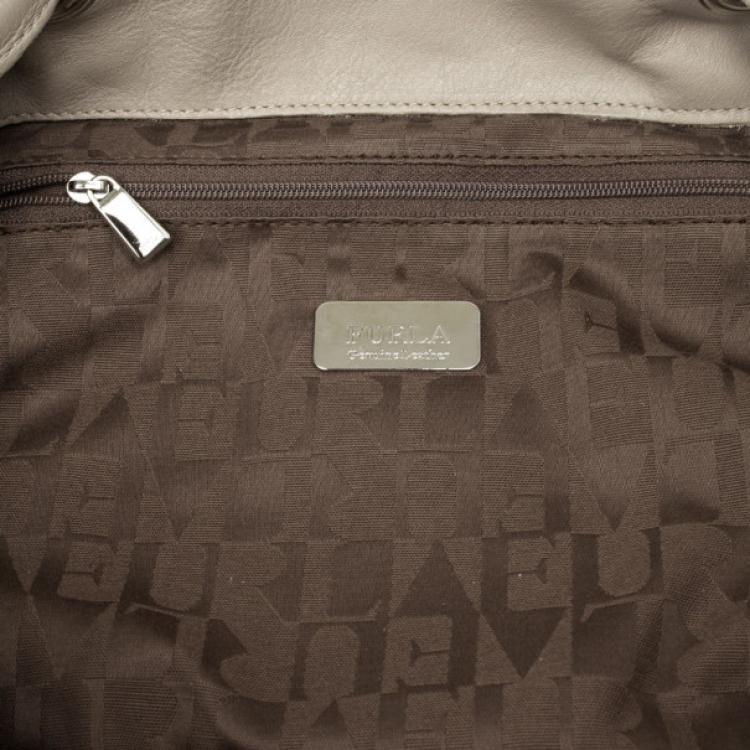 Pre Owned Furla Grey Leather 'Carmen XL' Shopper Tote