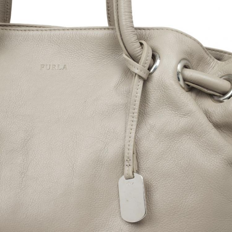 Pre Owned Furla Grey Leather 'Carmen XL' Shopper Tote