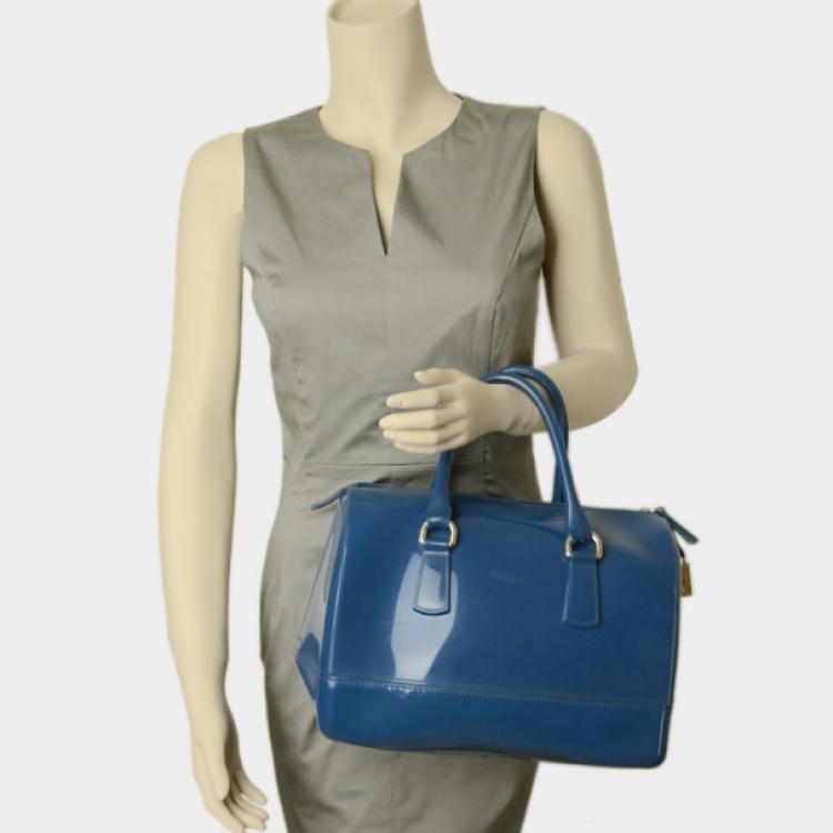 Pre Owned Furla Blue Candy Rubber Satchel
