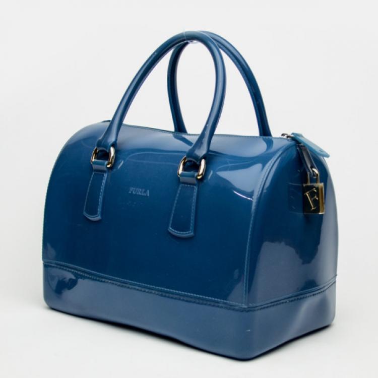 Pre Owned Furla Blue Candy Rubber Satchel