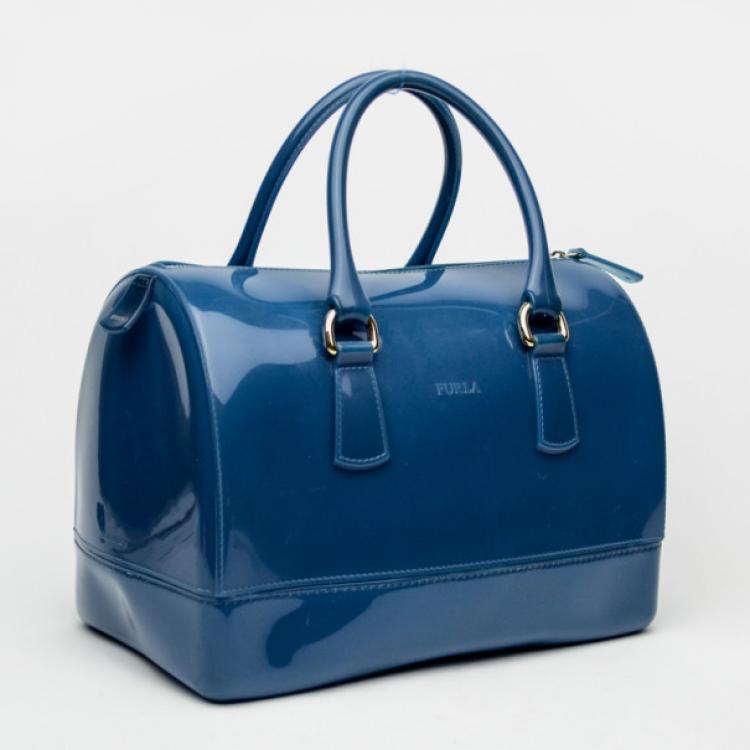 Pre Owned Furla Blue Candy Rubber Satchel