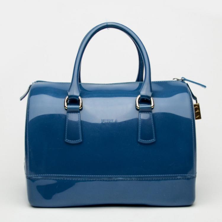 Pre Owned Furla Blue Candy Rubber Satchel