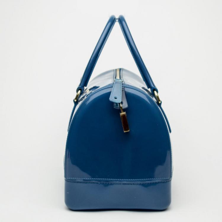 Pre Owned Furla Blue Candy Rubber Satchel