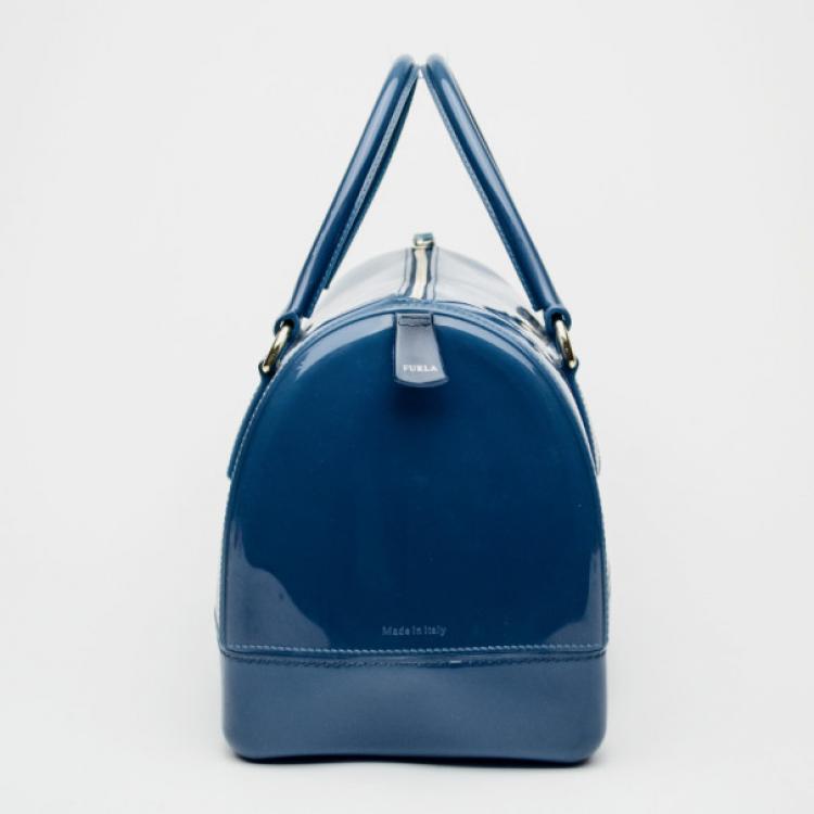 Pre Owned Furla Blue Candy Rubber Satchel