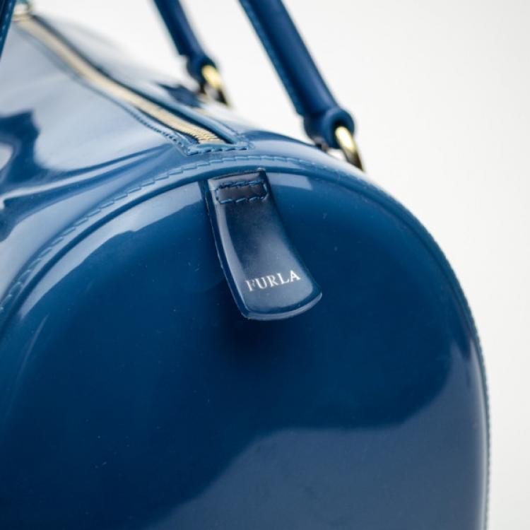 Pre Owned Furla Blue Candy Rubber Satchel