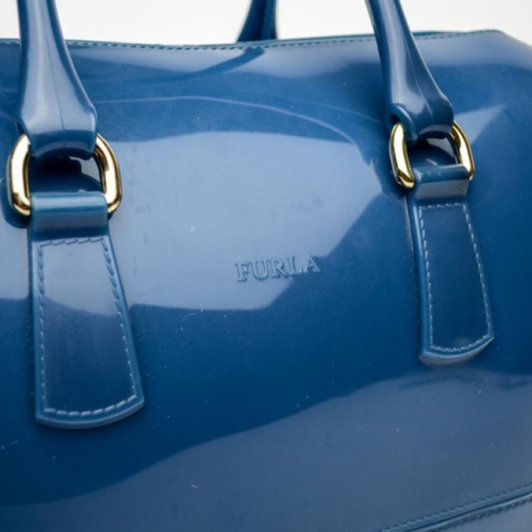 Pre Owned Furla Blue Candy Rubber Satchel