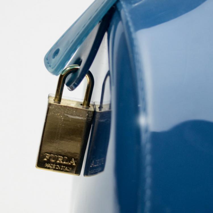 Pre Owned Furla Blue Candy Rubber Satchel