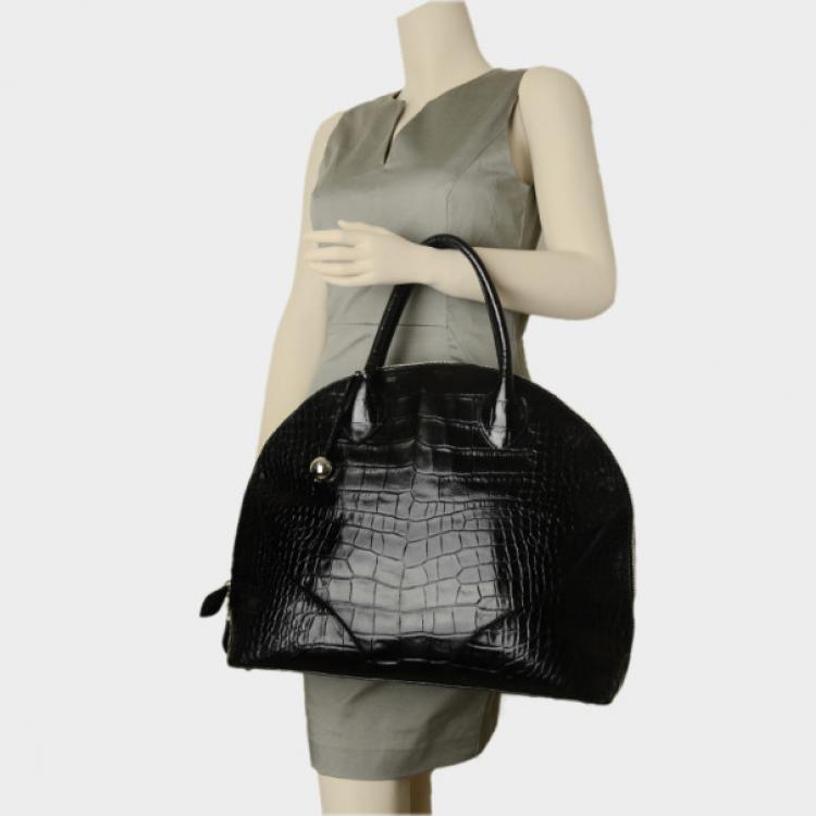 Pre Owned Furla Black Croc Embossed Dome Satchel