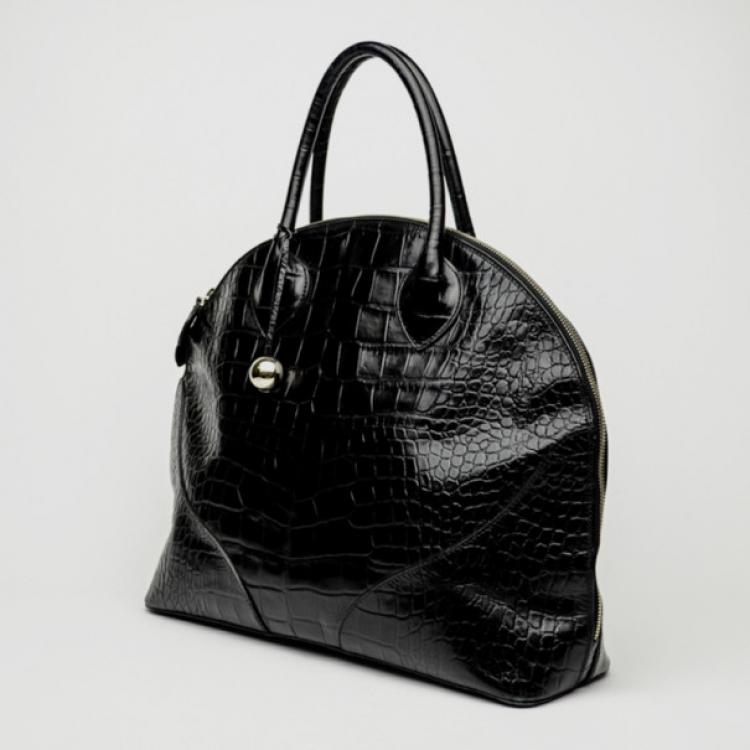 Pre Owned Furla Black Croc Embossed Dome Satchel