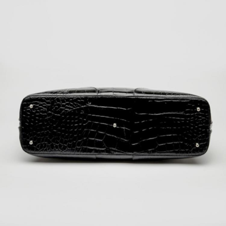 Pre Owned Furla Black Croc Embossed Dome Satchel