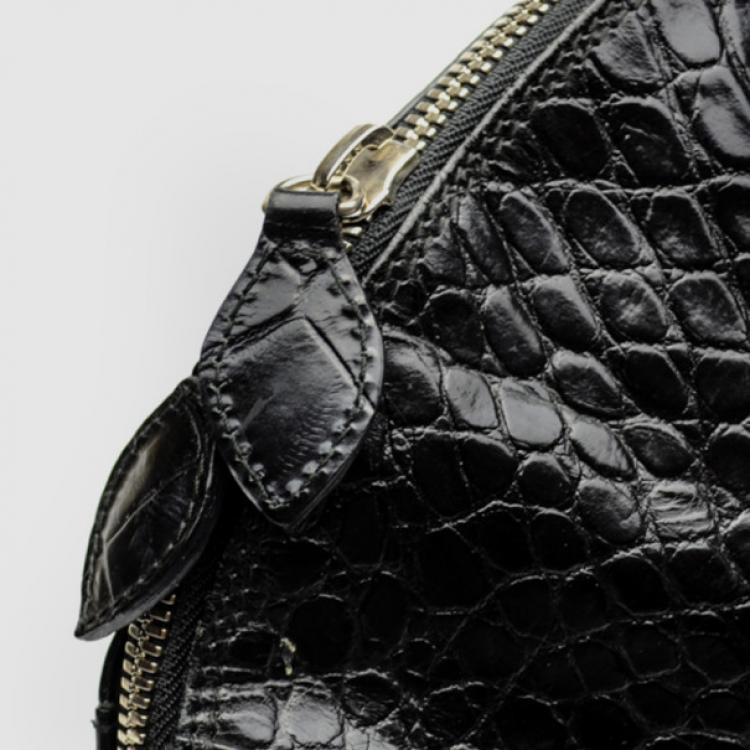 Pre Owned Furla Black Croc Embossed Dome Satchel