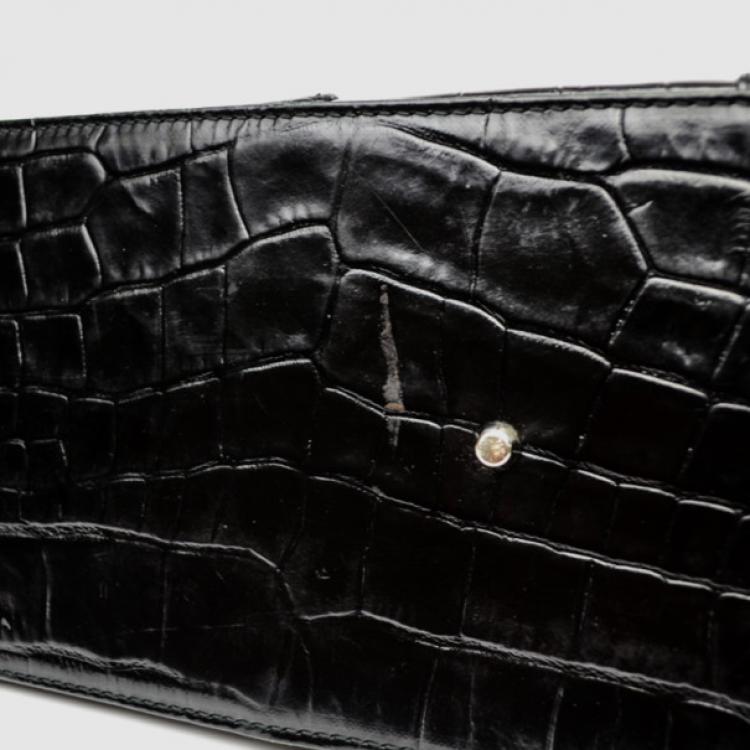 Pre Owned Furla Black Croc Embossed Dome Satchel