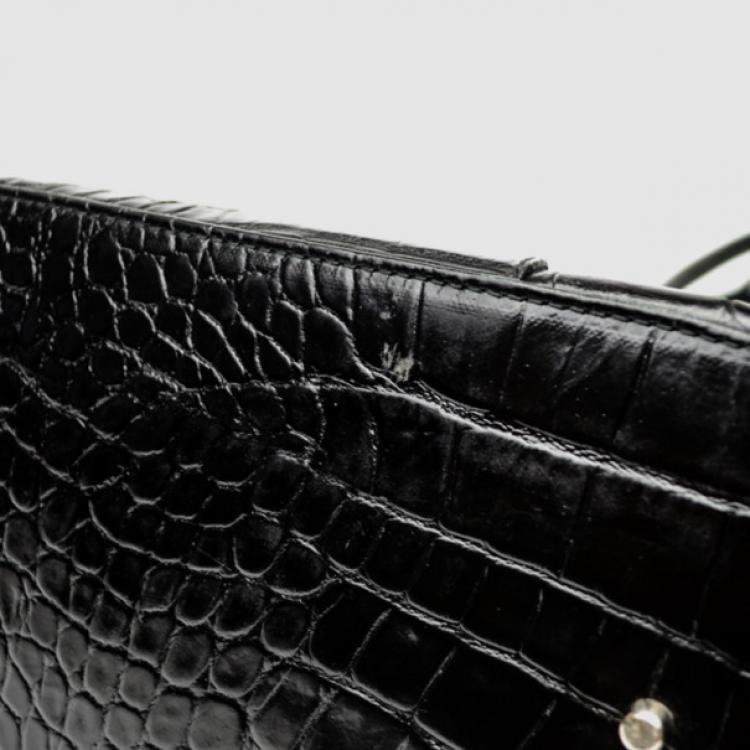 Pre Owned Furla Black Croc Embossed Dome Satchel