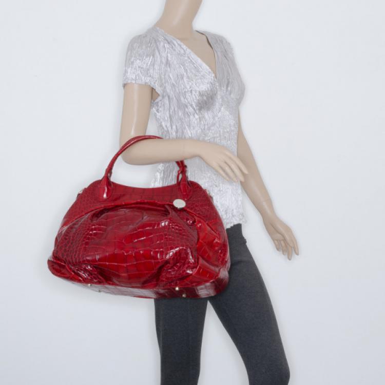 Pre Owned Furla Red Crocodile Leather Large Clara Shopper