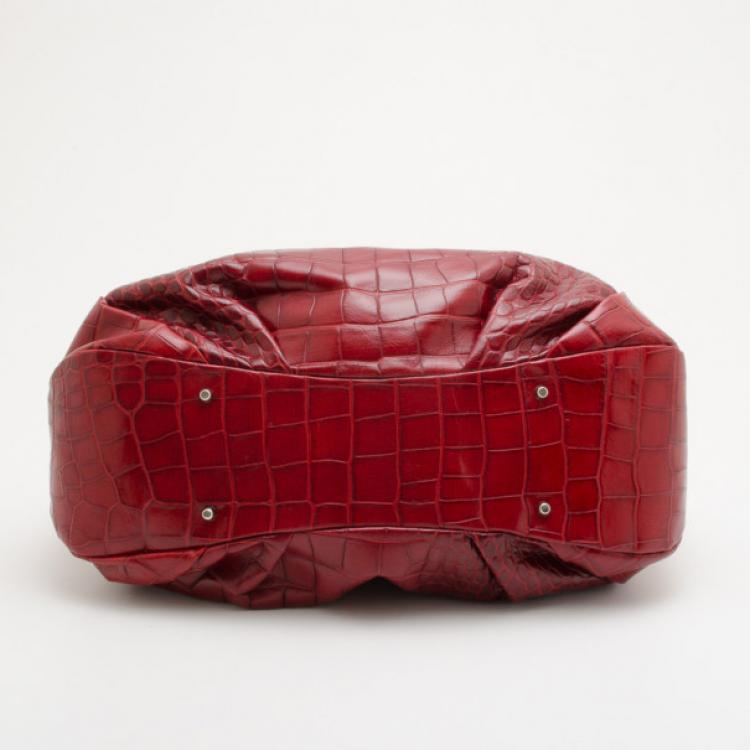 Pre Owned Furla Red Crocodile Leather Large Clara Shopper