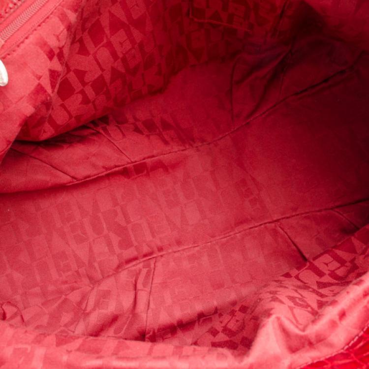Pre Owned Furla Red Crocodile Leather Large Clara Shopper