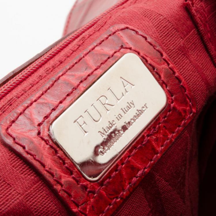 Pre Owned Furla Red Crocodile Leather Large Clara Shopper