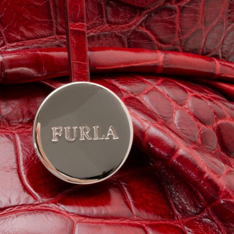 Pre Owned Furla Red Crocodile Leather Large Clara Shopper