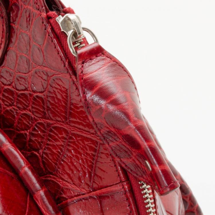 Pre Owned Furla Red Crocodile Leather Large Clara Shopper
