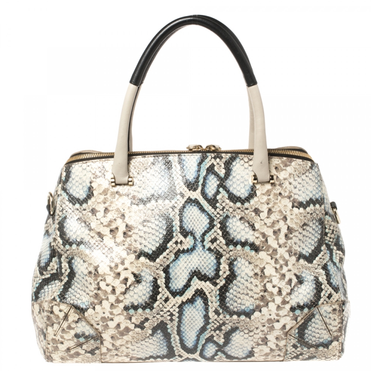 Pre Owned Furla Multicolor Python Embossed Leather Satchel