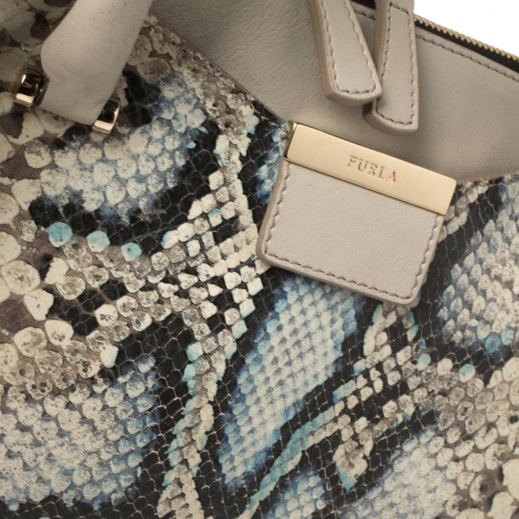 Pre Owned Furla Multicolor Python Embossed Leather Satchel