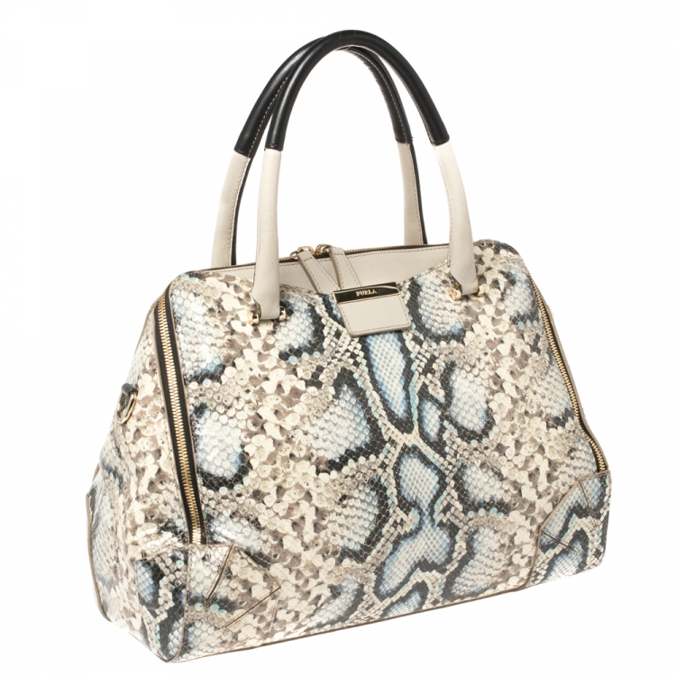 Pre Owned Furla Multicolor Python Embossed Leather Satchel