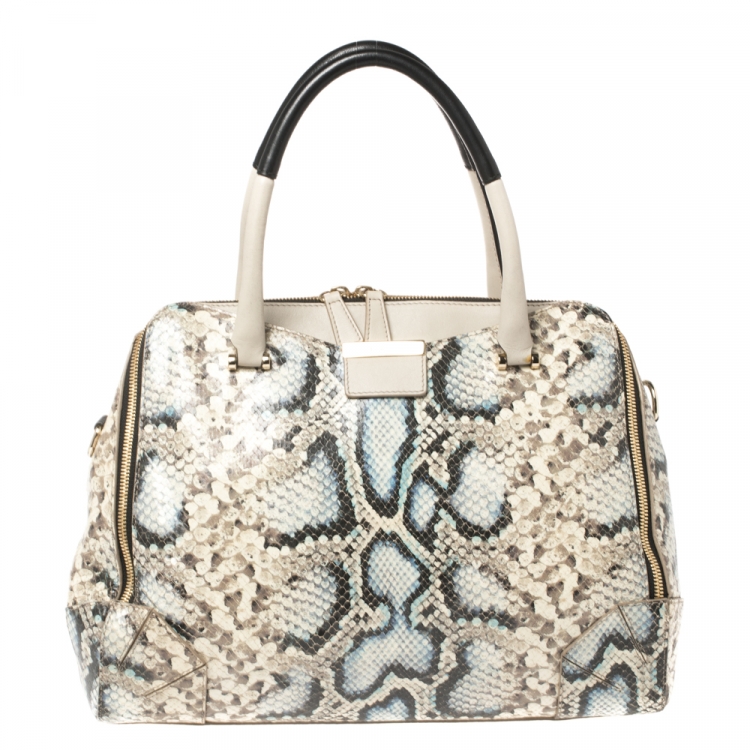 Pre Owned Furla Multicolor Python Embossed Leather Satchel