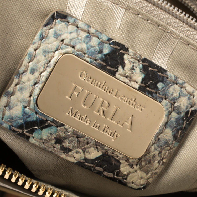 Pre Owned Furla Multicolor Python Embossed Leather Satchel