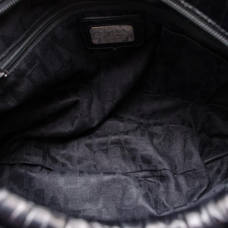 Pre Owned Furla Black Grape Croc Embossed Zarina Shoulder Bag 