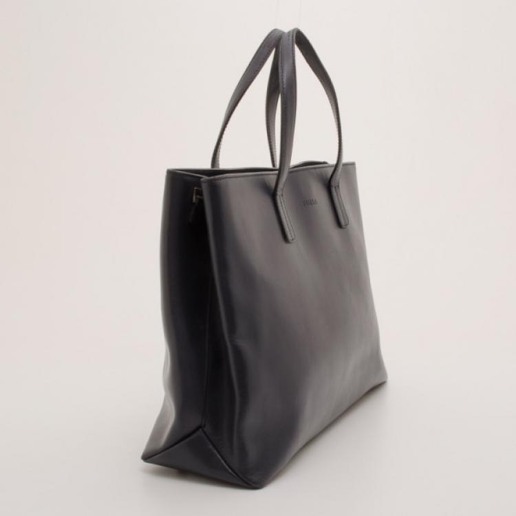 Pre Owned Furla Large Black Leather Tote 